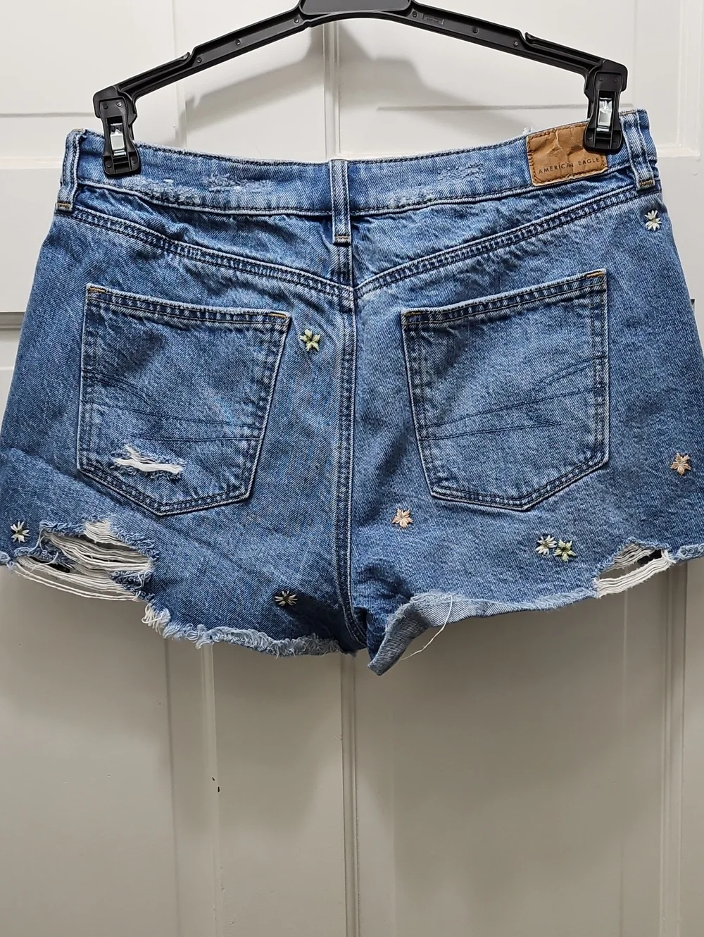 American Eagle Women’s Blue Embroidered Denim Shorts - Floral Accent Size 8